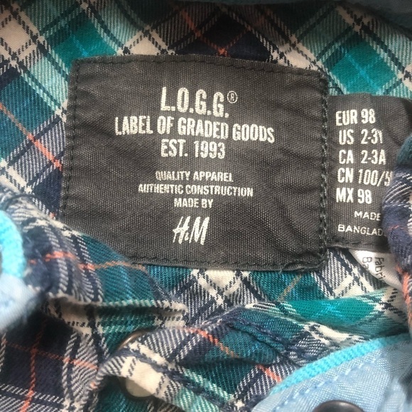 🎉3 For 15$🎉 H&m Toddler Plaid Green Blue Button Down Shirt Size 2-3 Years - Picture 4 of 4